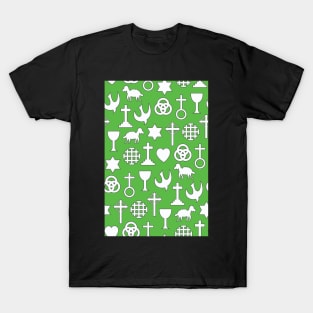 Religious Christmas Traditional Chrismon Ornament Icons in White on Green  Pattern T-Shirt